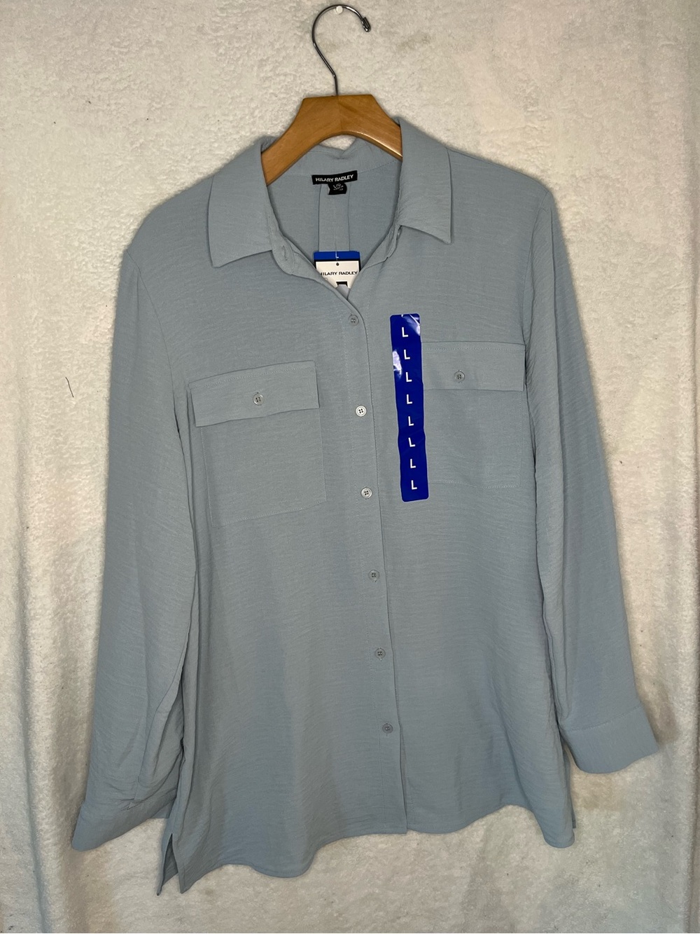 Hilary Radley Women's Size L Button Front Blouse Blue